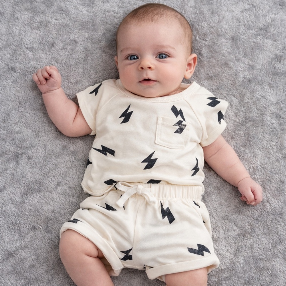 Baby Boys’ Lightning Bolt Short Sleeve T-shirt And Shorts Set 0-3M -Grayson Mini